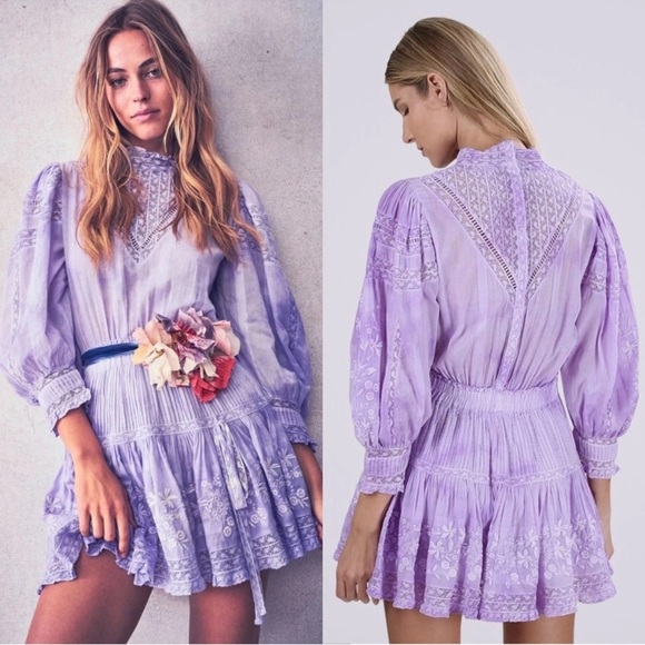 LoveShackFancy Dresses & Skirts - LOVESHACKFANCY Purple Tie-Dye Viola Mini Dress Ruffles Embroidery Cottagecore